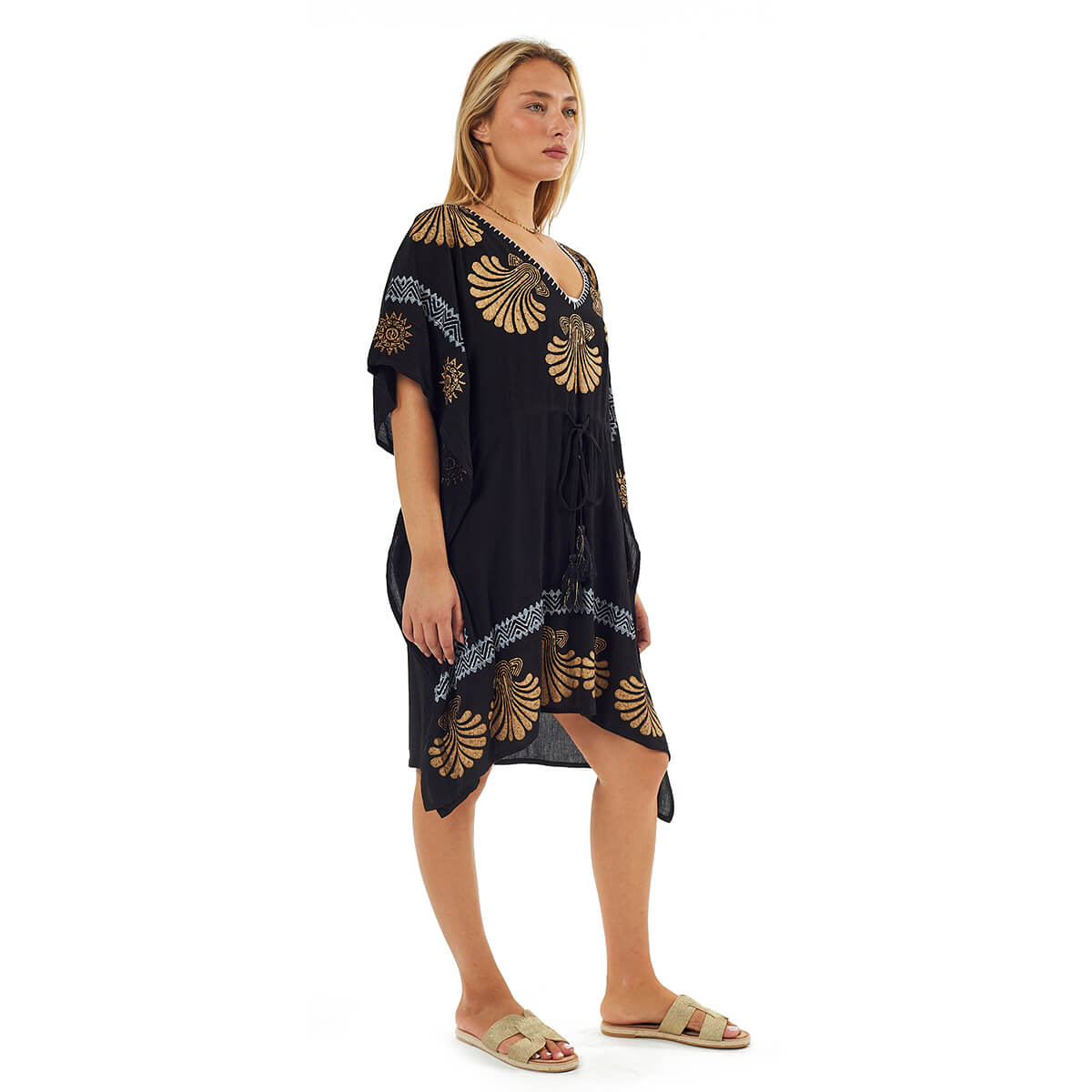 Verde Γυναικείο Καφτάνι 47-0118 Βισκόζη Μαύρο Verde Γυναικείο Καφτάνι 47-0118 Βισκόζη Μαύρο