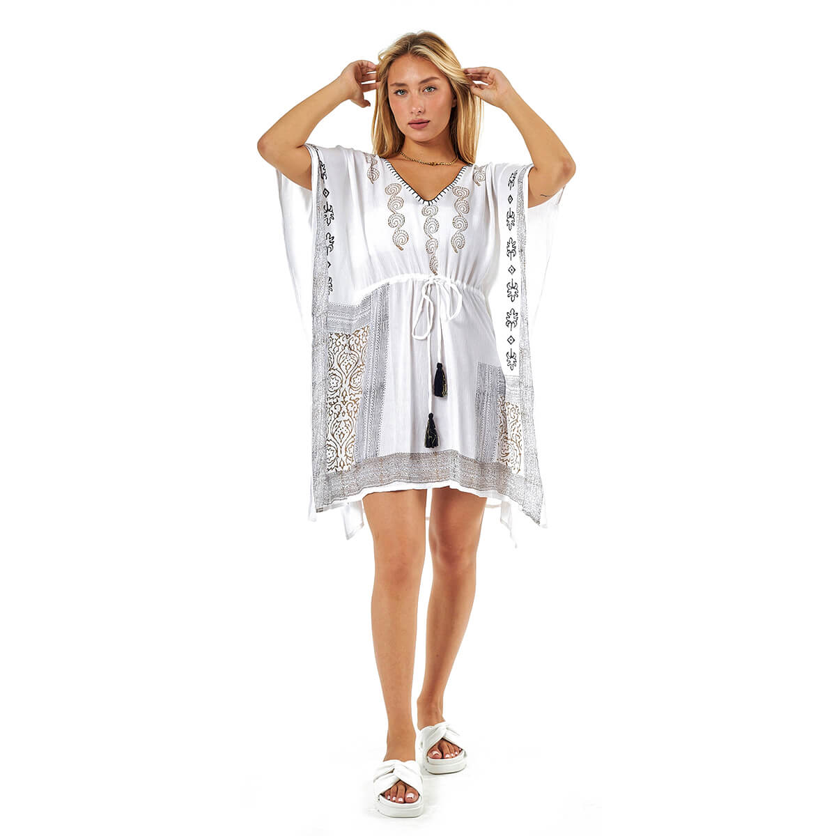 Verde Γυναικείο Καφτάνι 47-0119 Βισκόζη Άσπρο