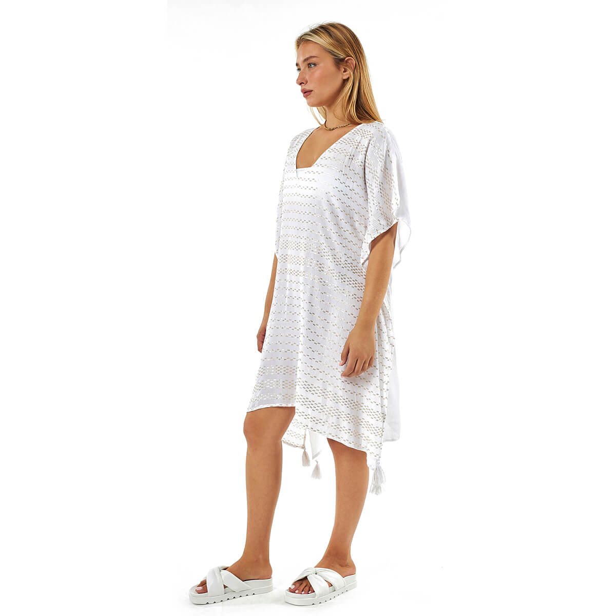 Verde Γυναικείο Καφτάνι 47-0120 Βισκόζη Άσπρο