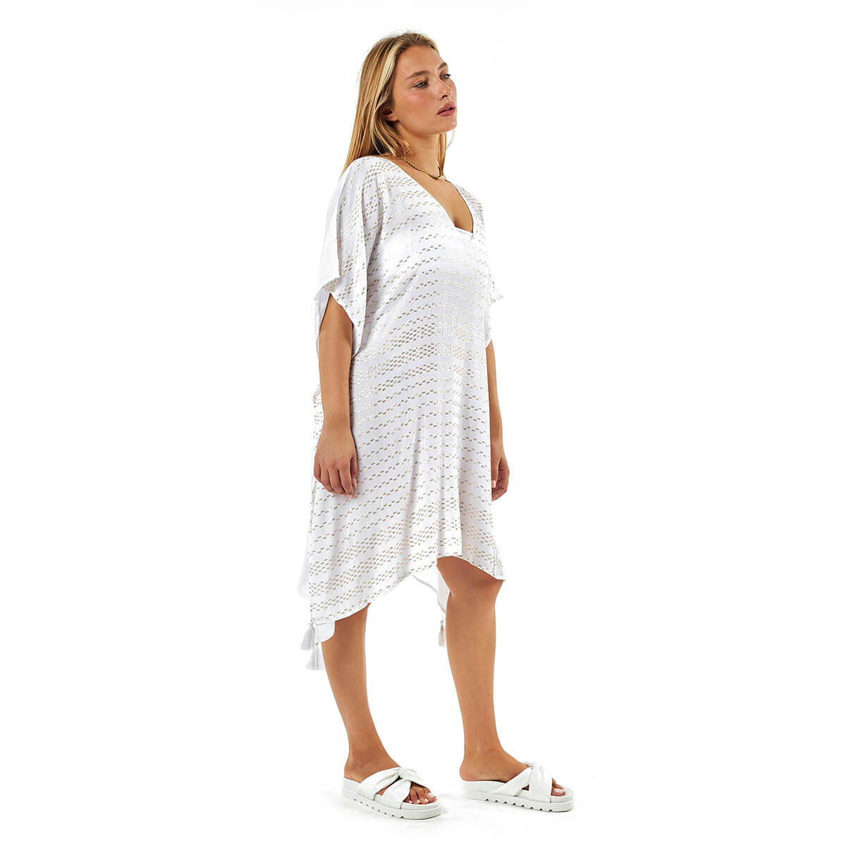 Verde Γυναικείο Καφτάνι 47-0120 Βισκόζη Άσπρο Verde Γυναικείο Καφτάνι 47-0120 Βισκόζη Άσπρο