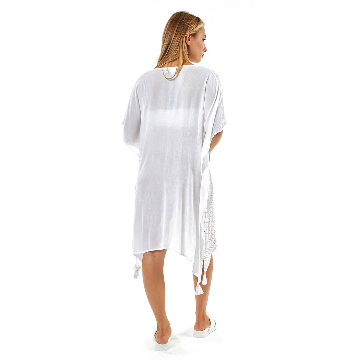 Verde Γυναικείο Καφτάνι 47-0120 Βισκόζη Άσπρο Verde Γυναικείο Καφτάνι 47-0120 Βισκόζη Άσπρο