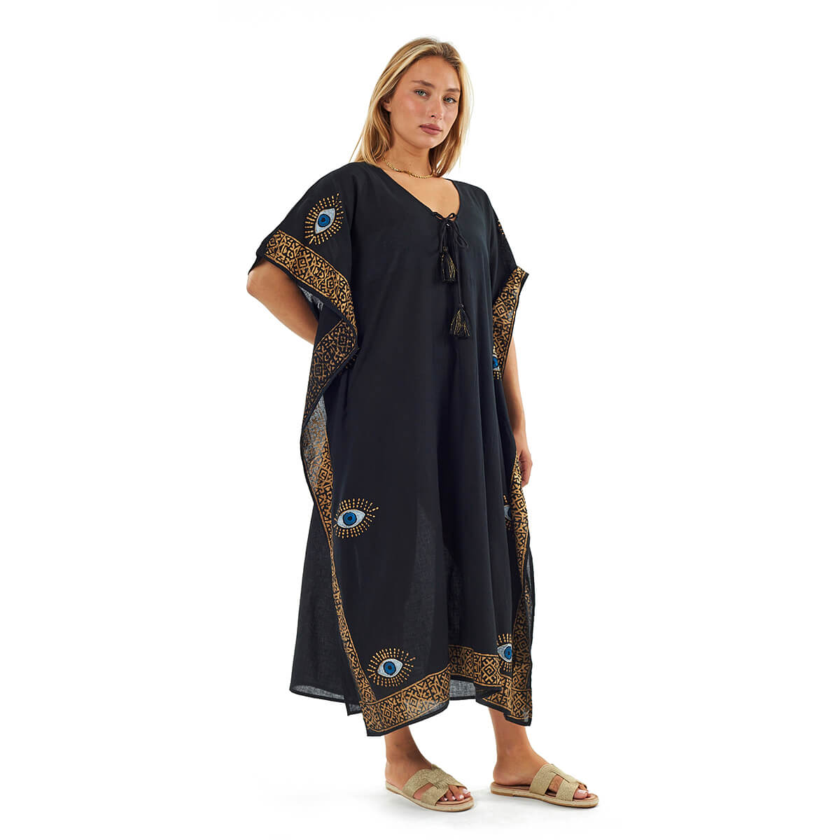 Verde Γυναικείο Καφτάνι 47-0121 Βαμβακερό Μαύρο