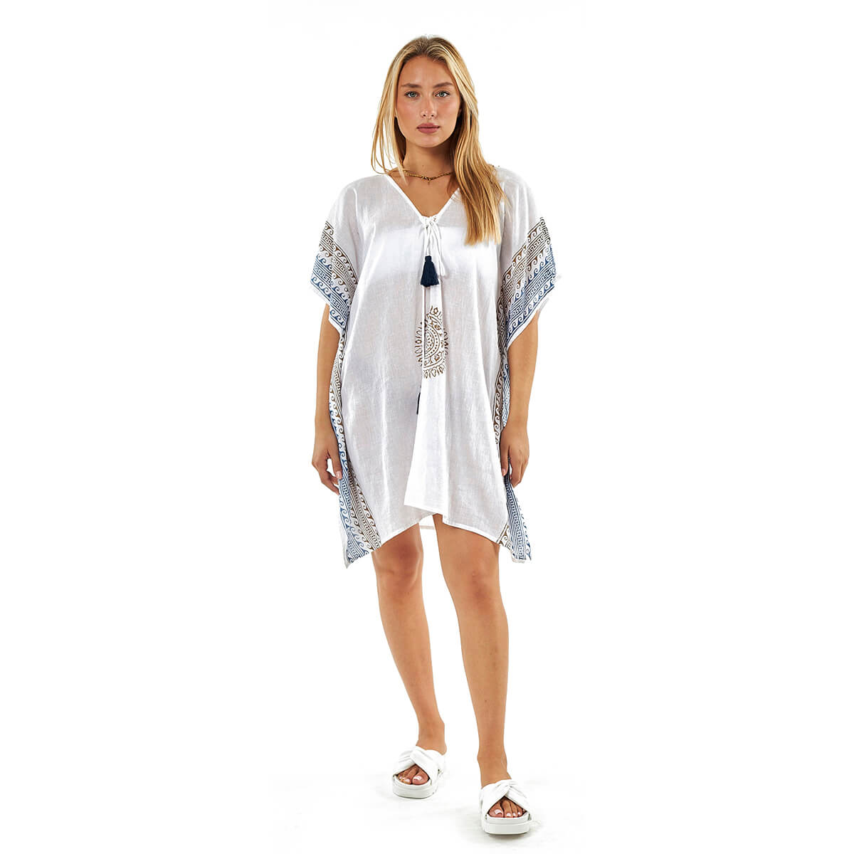 Verde Γυναικείο Καφτάνι 47-0122 Βαμβακερό Άσπρο