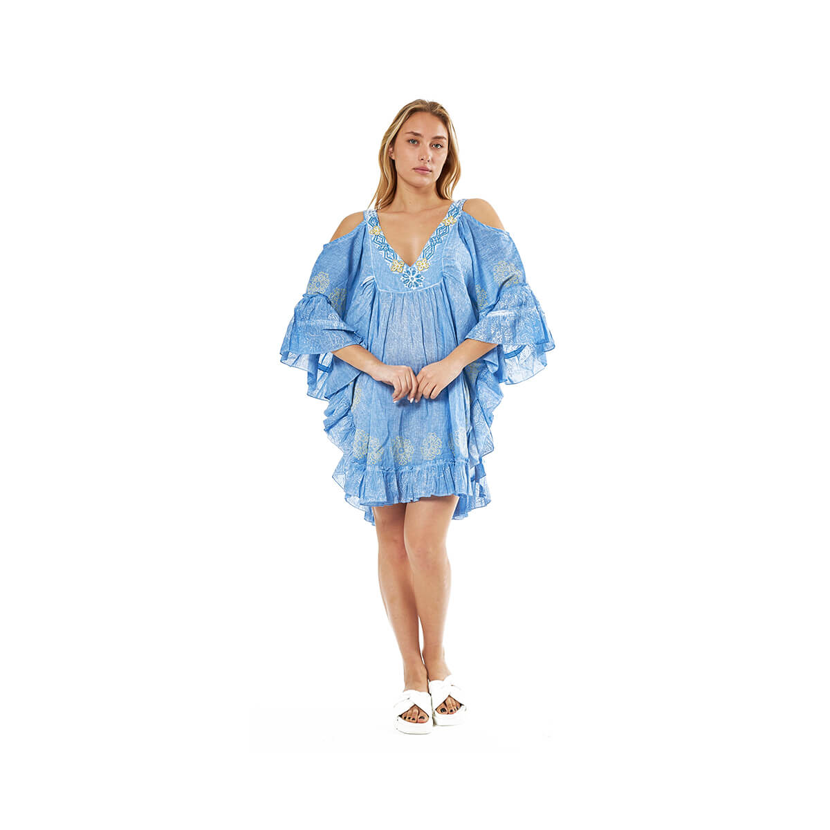 Verde Γυναικείο Καφτάνι 47-0124 Βαμβακερό Μπλε