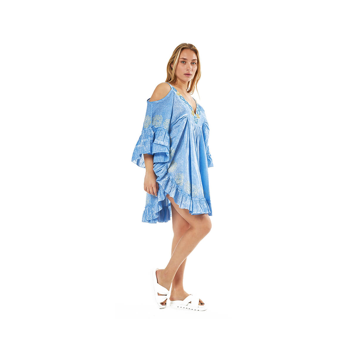 Verde Γυναικείο Καφτάνι 47-0124 Βαμβακερό Μπλε