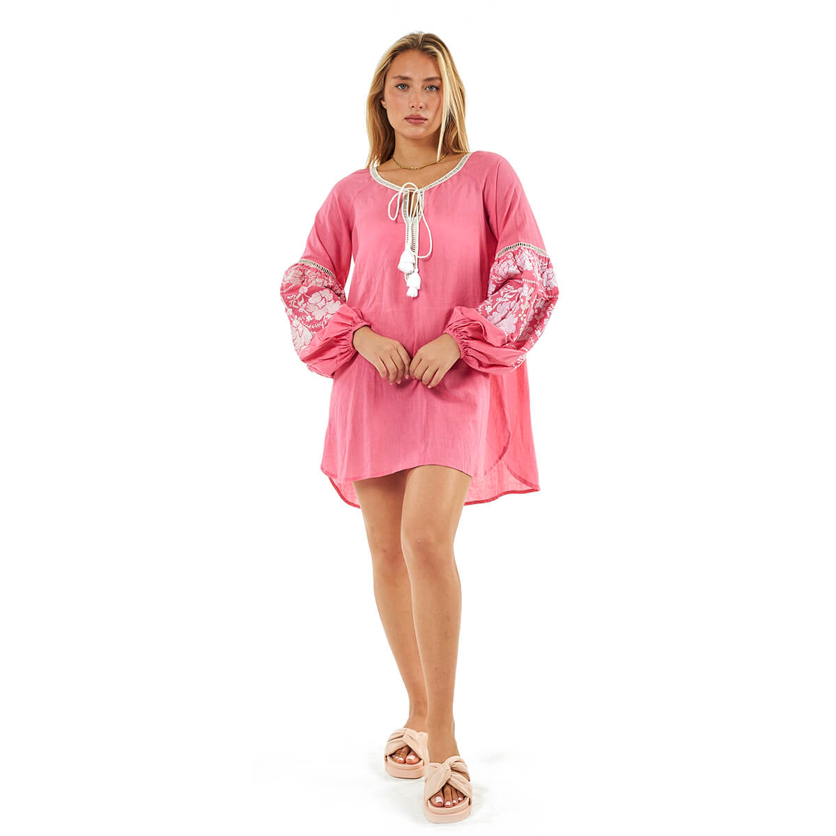 Verde Γυναικείο Καφτάνι 47-0098 Βαμβακερό Ροζ