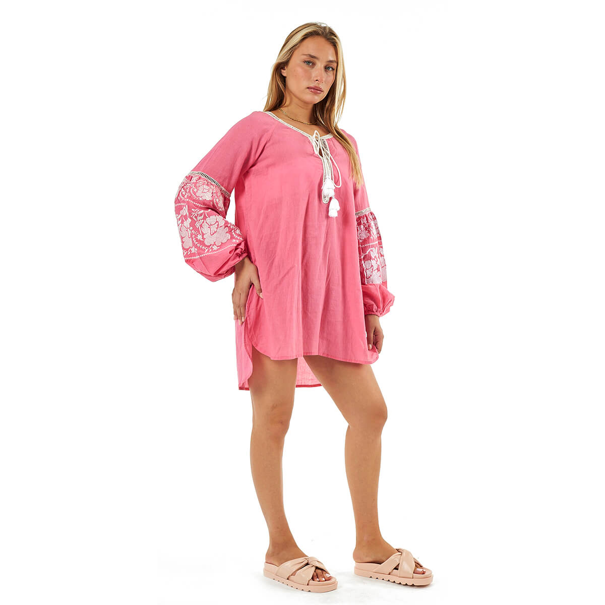 Verde Γυναικείο Καφτάνι 47-0098 Βαμβακερό Ροζ