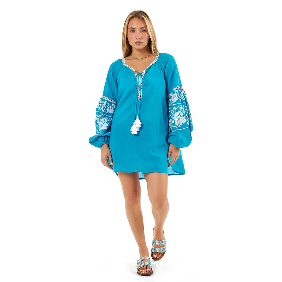 Verde Γυναικείο Καφτάνι 47-0098 Βαμβακερό Μπλε