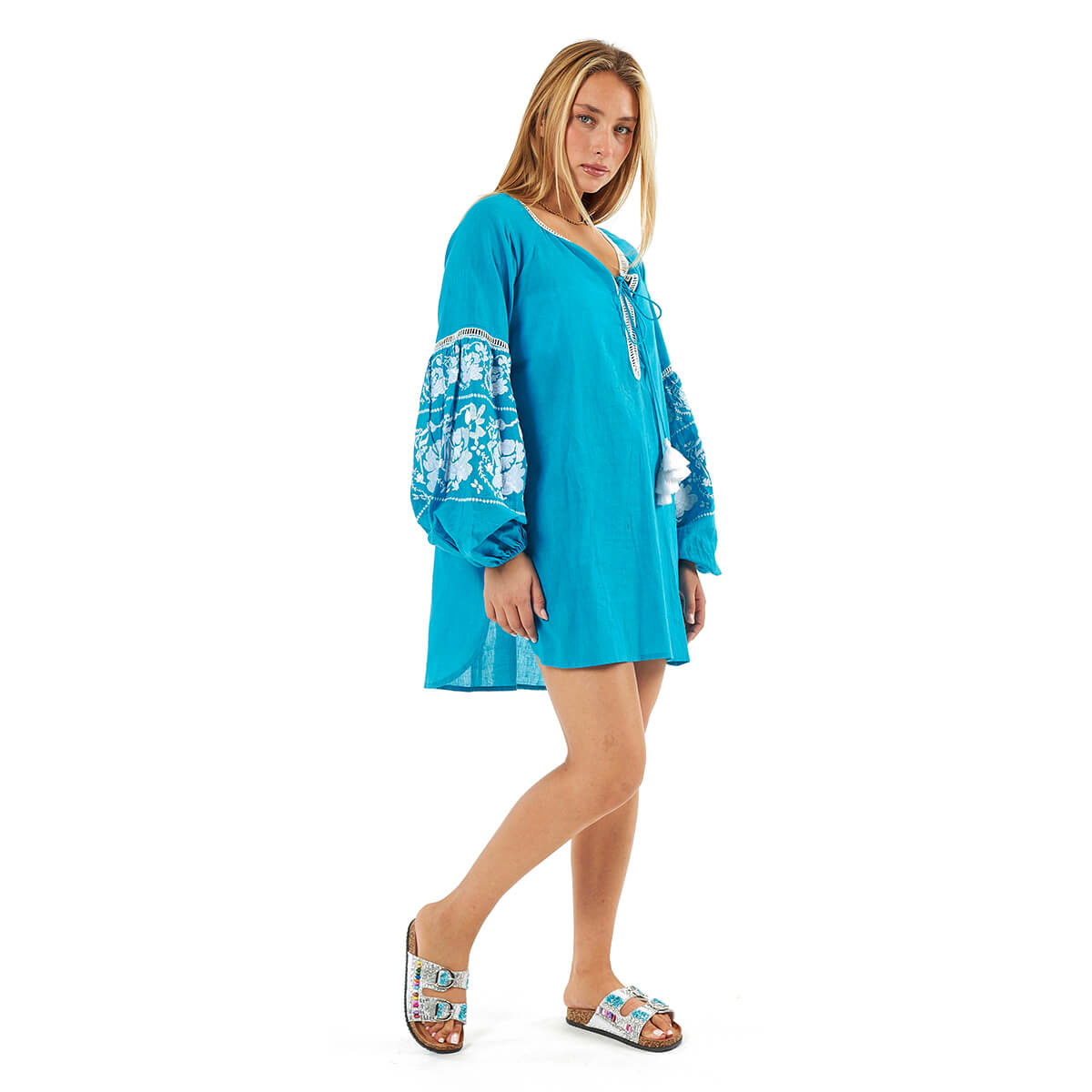 Verde Γυναικείο Καφτάνι 47-0098 Βαμβακερό Μπλε