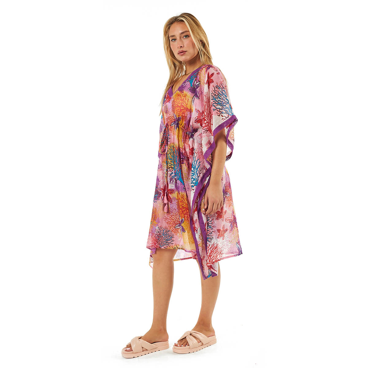 Verde Γυναικείο Καφτάνι 47-0099 Βαμβακερό Ροζ