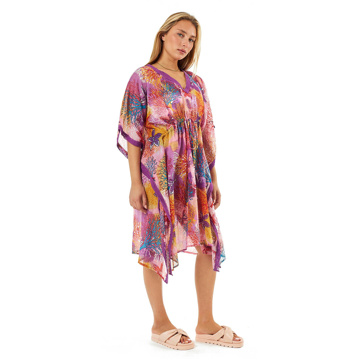 Verde Γυναικείο Καφτάνι 47-0099 Βαμβακερό Ροζ Verde Γυναικείο Καφτάνι 47-0099 Βαμβακερό Ροζ