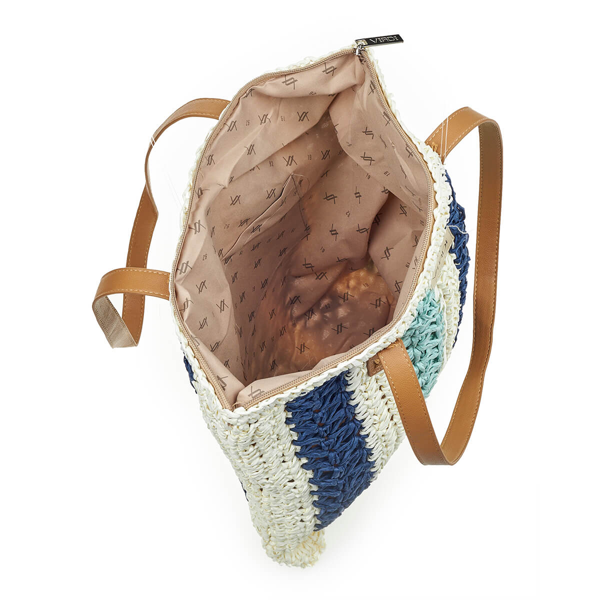 Verde Γυναικεία Ψάθινη Τσαντα 48-0207 Μπλέ