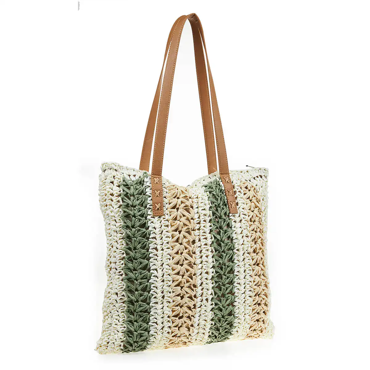 Verde Γυναικεία Ψάθινη Τσαντα 48-0207 Χακί