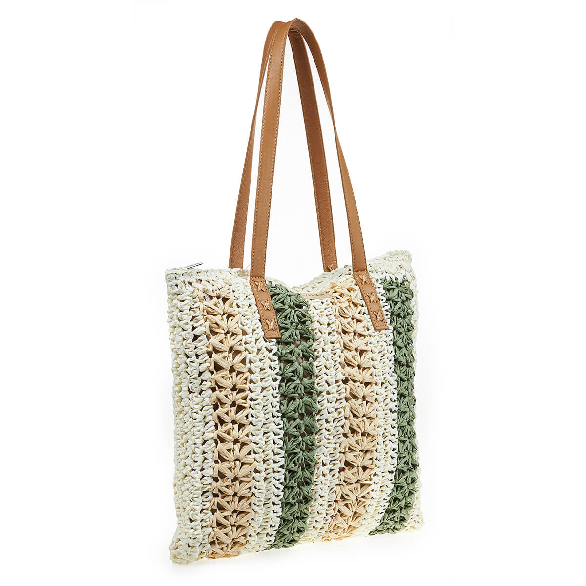 Verde Γυναικεία Ψάθινη Τσαντα 48-0207 Χακί