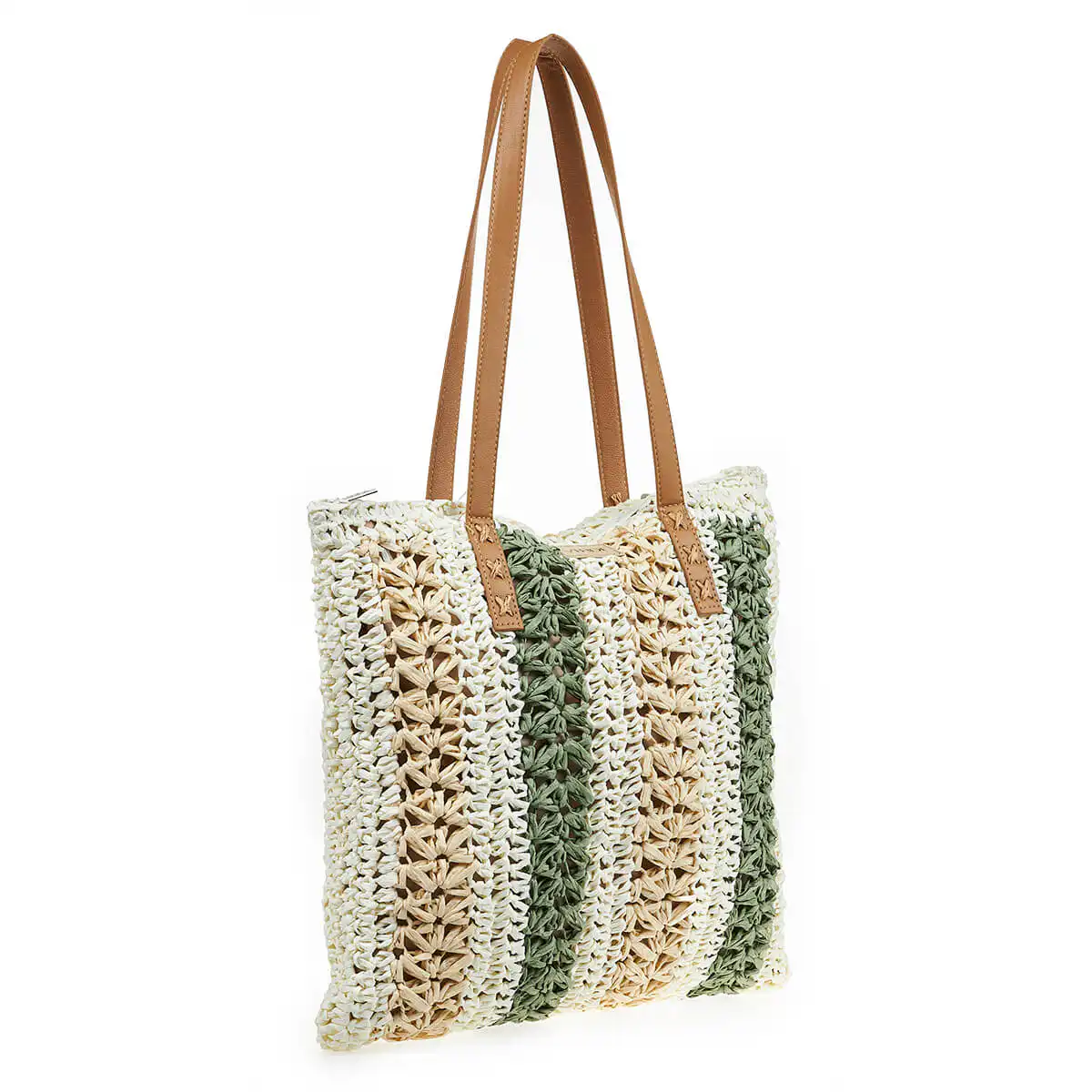 Verde Γυναικεία Ψάθινη Τσαντα 48-0207 Χακί