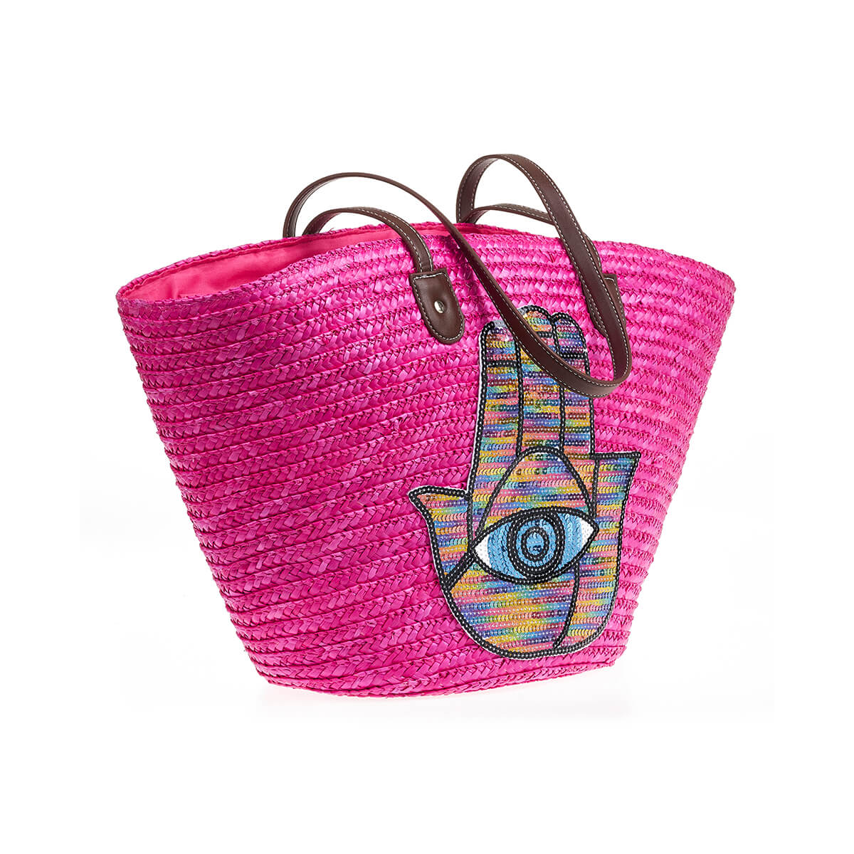 Verde Γυναικεία Τσάντα Ψάθινη 48-0212 Ψάθινη Φούξια