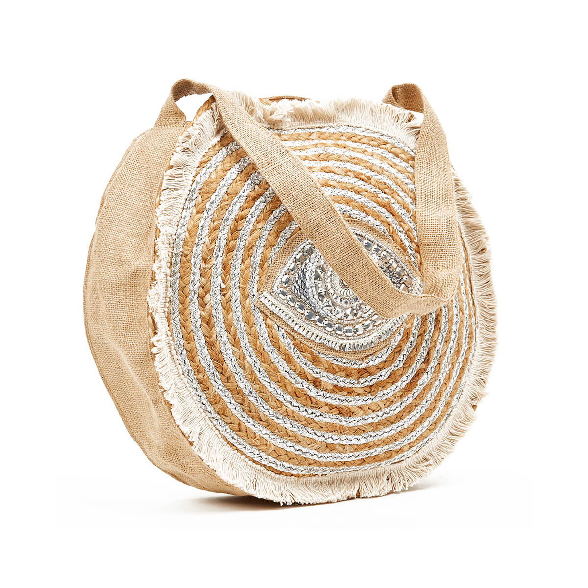 Verde Γυναικεία Τσάντα Ψάθινη 48-0219 Γιούτα Ασημί