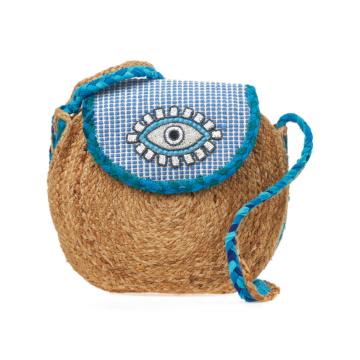 Verde Γυναικεία Τσάντα Ψάθινη 48-0220 80% Γιούτα 20% Βαμβάκι Μπλε