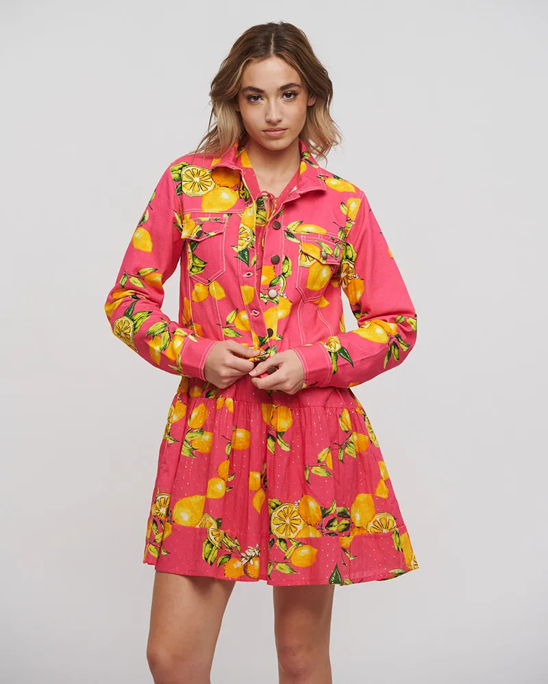 ΤΖΙΝ ΜΠΟΥΦΑΝ ΡΟΖ/ΚΙΤΡΙΝΟ ΜΕ ΣΧΕΔΙΟ ΛΕΜΟΝΙΑ S/M (100% COTTON)