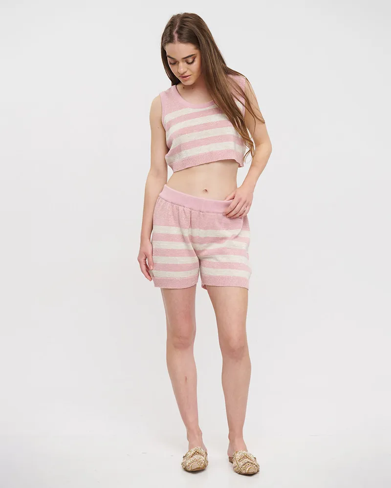 ΣΟΡΤΣΑΚΙ ΡΟΖ/ΛΕΥΚΟ ΡΙΓΕ S/M (98% COTTON 2% LUREX)