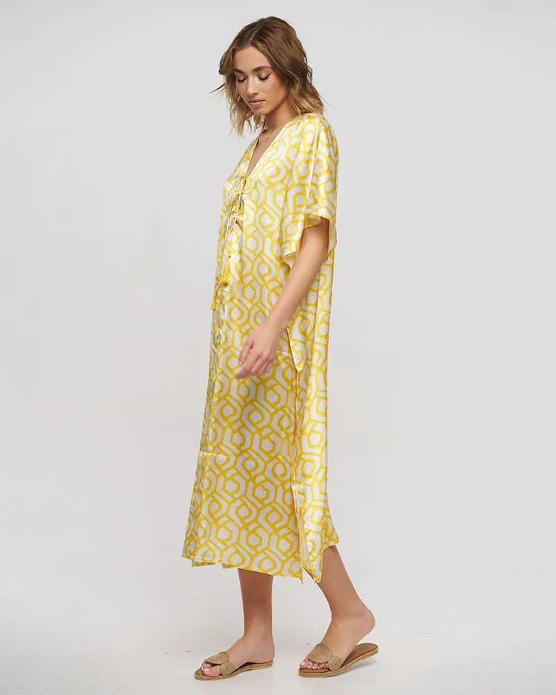 ΚΑΦΤΑΝΙ ΜΑΚΡΥ ΛΕΥΚΟ/ΚΙΤΡΙΝΟ ΜΕ ΦΟΥΝΤΕΣ ONE SIZE (100% POLYESTER)