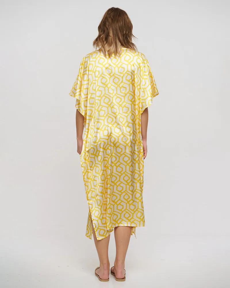 ΚΑΦΤΑΝΙ ΜΑΚΡΥ ΛΕΥΚΟ/ΚΙΤΡΙΝΟ ΜΕ ΦΟΥΝΤΕΣ ONE SIZE (100% POLYESTER)