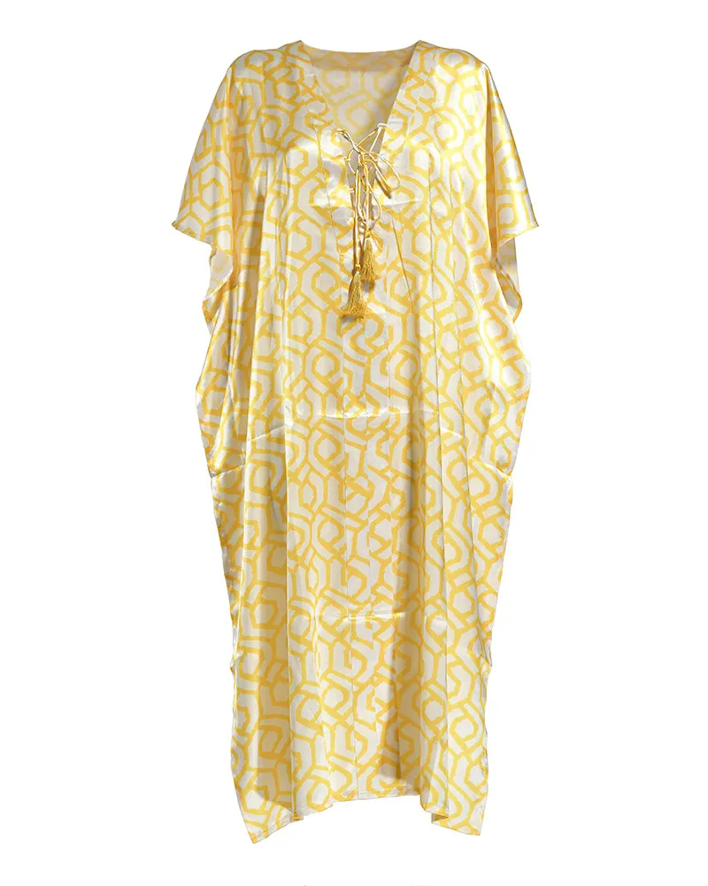 ΚΑΦΤΑΝΙ ΜΑΚΡΥ ΛΕΥΚΟ/ΚΙΤΡΙΝΟ ΜΕ ΦΟΥΝΤΕΣ ONE SIZE (100% POLYESTER)