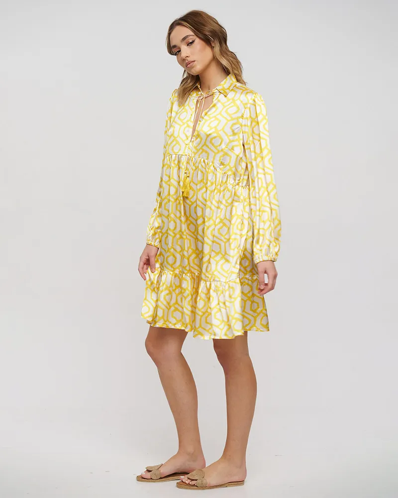 ΦΟΡΕΜΑ ΛΕΥΚΟ/ΚΙΤΡΙΝΟ ΜΕ ΦΟΥΝΤΕΣ ONE SIZE (100% POLYESTER)