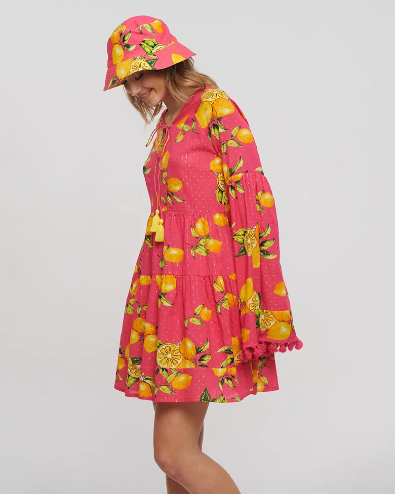 ΦΟΡΕΜΑ ΡΟΖ/ΚΙΤΡΙΝΟ ΜΕ ΣΧΕΔΙΟ ΛΕΜΟΝΙΑ ONE SIZE (98% COTTON 2% LUREX)