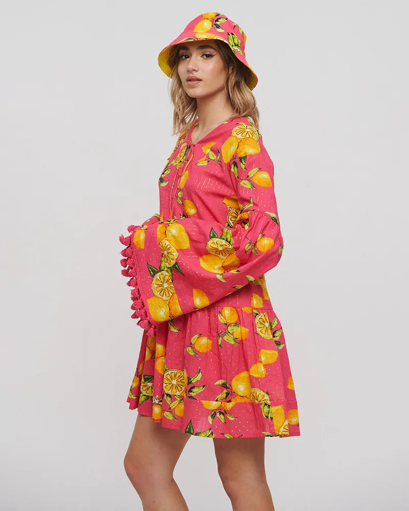 ΦΟΡΕΜΑ ΡΟΖ/ΚΙΤΡΙΝΟ ΜΕ ΣΧΕΔΙΟ ΛΕΜΟΝΙΑ ONE SIZE (98% COTTON 2% LUREX)