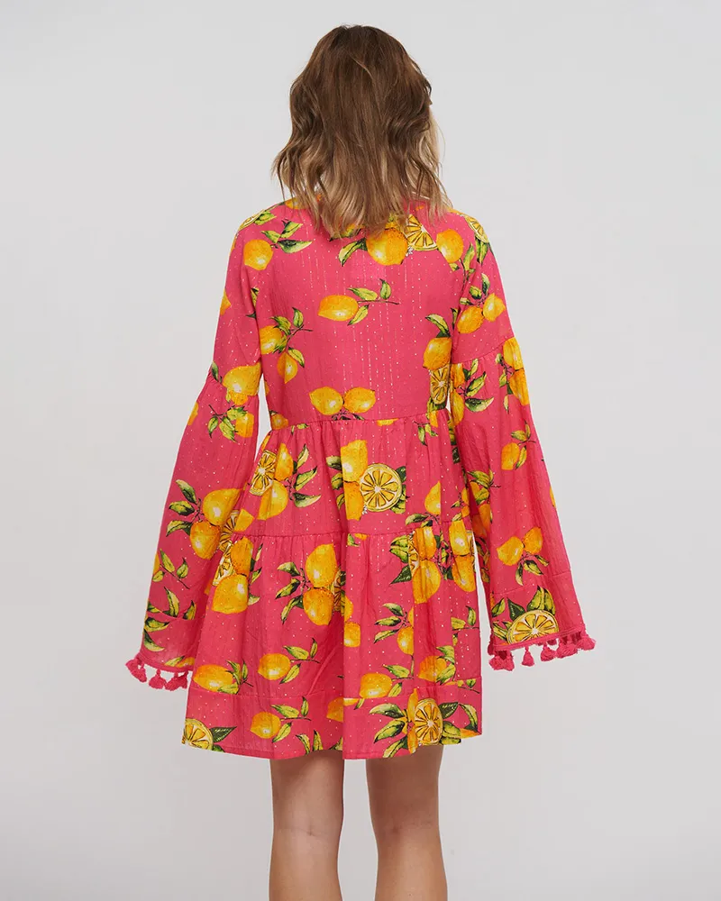 ΦΟΡΕΜΑ ΡΟΖ/ΚΙΤΡΙΝΟ ΜΕ ΣΧΕΔΙΟ ΛΕΜΟΝΙΑ ONE SIZE (98% COTTON 2% LUREX)