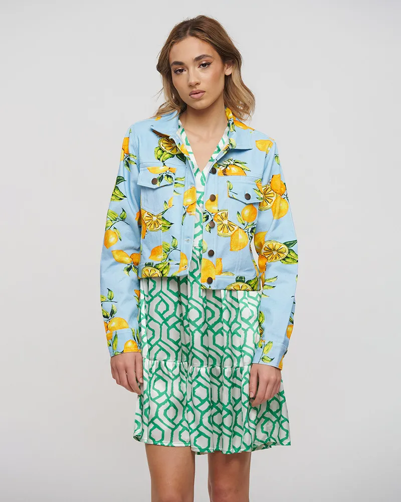 ΤΖΙΝ ΜΠΟΥΦΑΝ ΓΑΛΑΖΙΟ/ΚΙΤΡΙΝΟ ΜΕ ΣΧΕΔΙΟ ΛΕΜΟΝΙΑ M/L (100% COTTON)