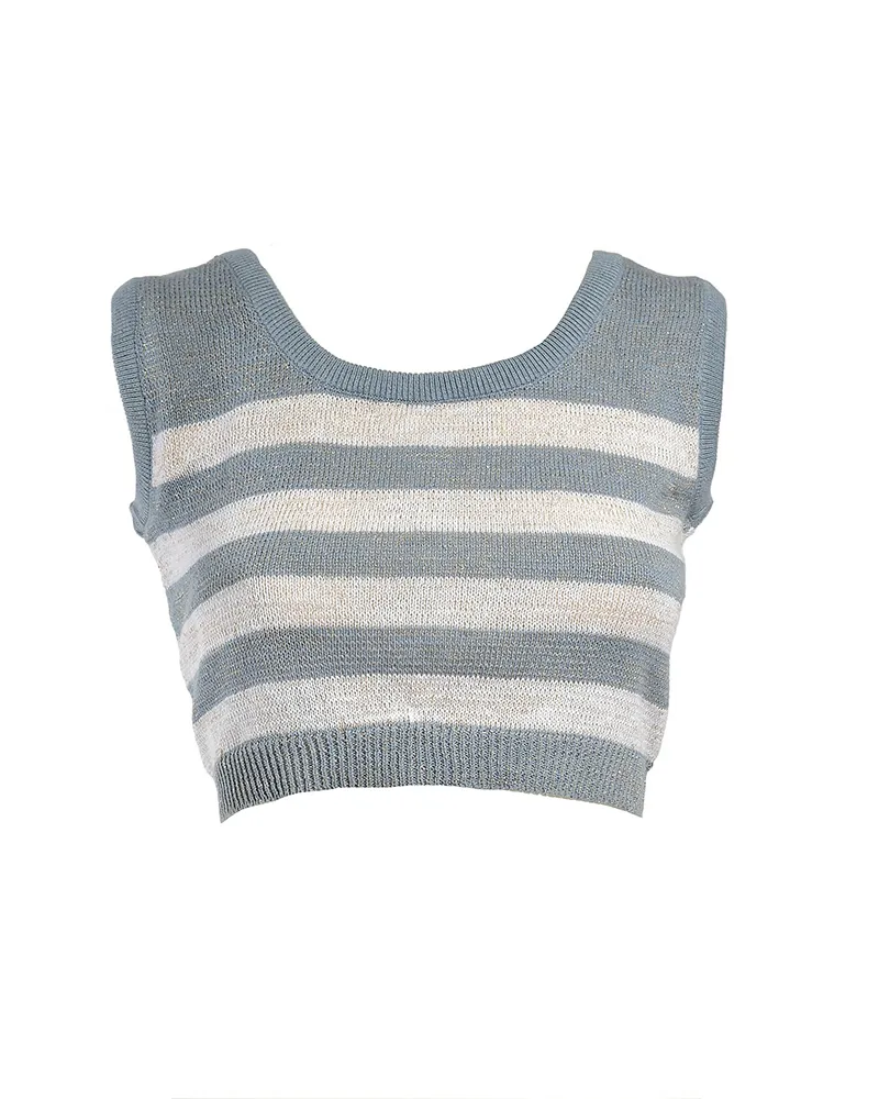 TOΠ ΚΟΝΤΟ ΓΚΡΙ/ΓΑΛΑΖΙΟ/ΛΕΥΚΟ ΡΙΓΕ M/L (98% COTTON 2% LUREX)