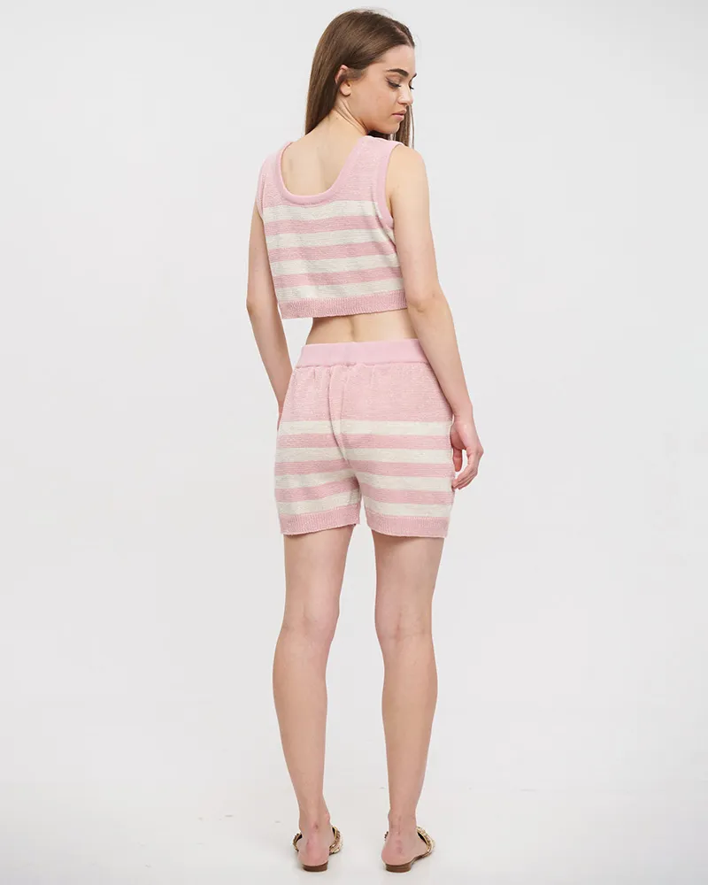 TOΠ ΚΟΝΤΟ ΡΟΖ/ΛΕΥΚΟ ΡΙΓΕ M/L (98% COTTON 2% LUREX)