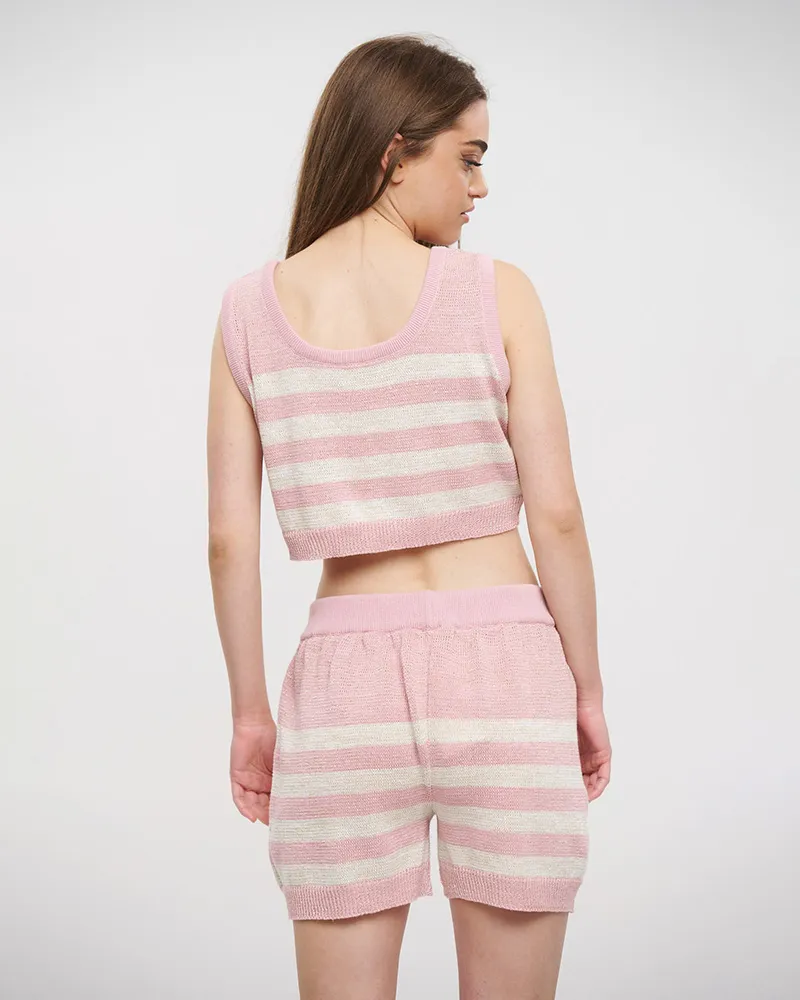 TOΠ ΚΟΝΤΟ ΡΟΖ/ΛΕΥΚΟ ΡΙΓΕ M/L (98% COTTON 2% LUREX)