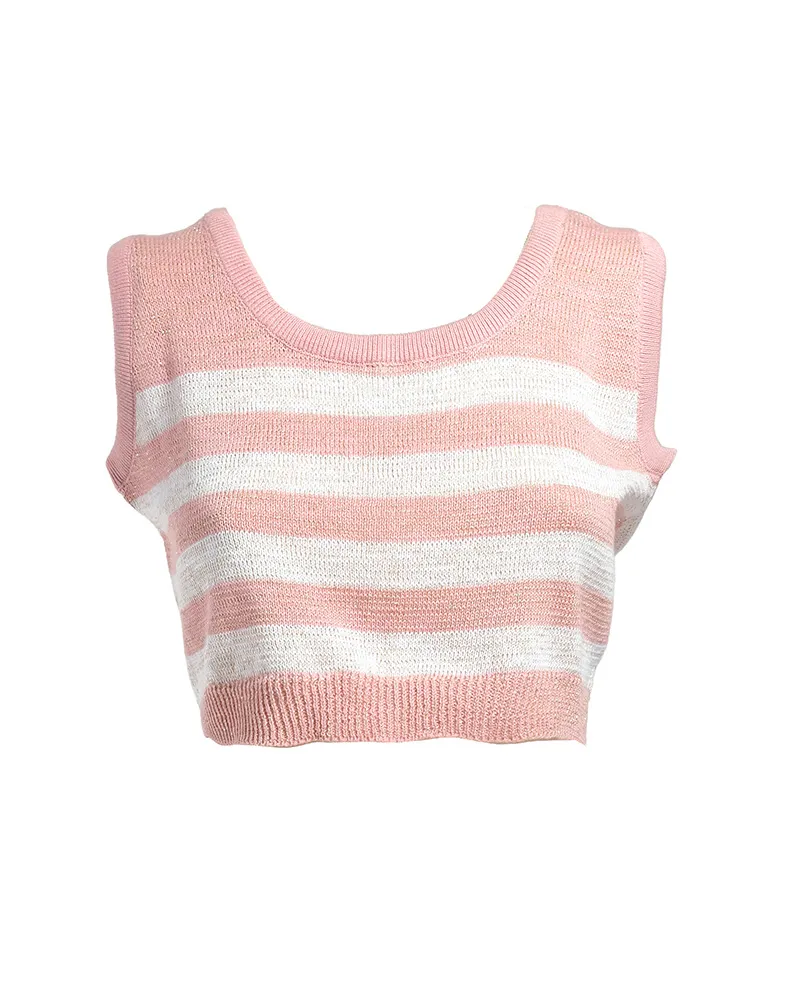 TOΠ ΚΟΝΤΟ ΡΟΖ/ΛΕΥΚΟ ΡΙΓΕ M/L (98% COTTON 2% LUREX)