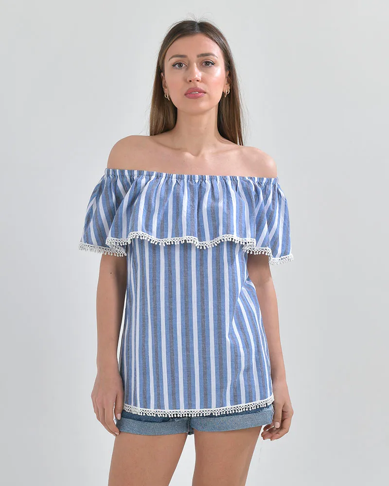 ΜΠΛΟΥΖΑΚΙ ΜΠΛΕ ΜΕ ΡΙΓΕΣ ONE SIZE (100% COTTON) ΜΠΛΟΥΖΑΚΙ ΜΠΛΕ ΜΕ ΡΙΓΕΣ ONE SIZE (100% COTTON)