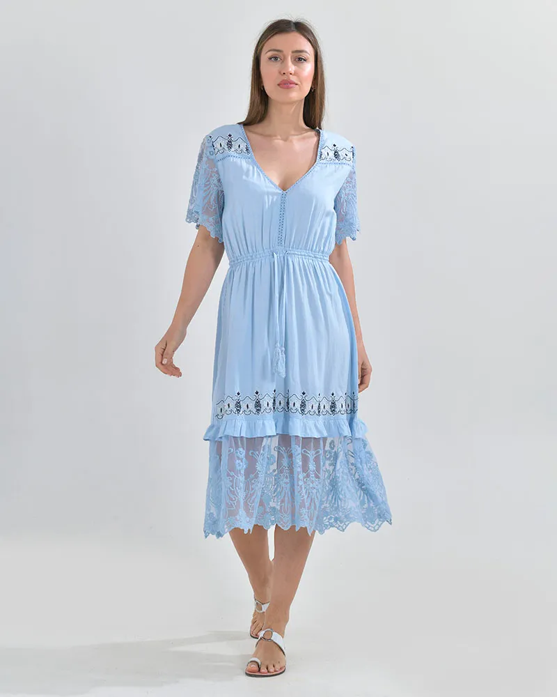 ΓΑΛΑΖΙΟ ΦΟΡΕΜΑ ΜΕ ΚΕΝΤΗΜΑ(M/L) (80%COTTON,20%RAYON)