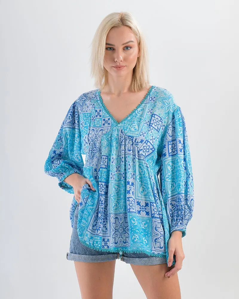 ΜΠΛΟΥΖΑΚΙ ΜΕ 3/4 ΜΑΝΙΚΙ ΜΠΛΕ ΓΑΛΑΖΙΟ ONE SIZE ΜΠΛΟΥΖΑΚΙ ΜΕ 3/4 ΜΑΝΙΚΙ ΜΠΛΕ ΓΑΛΑΖΙΟ ONE SIZE