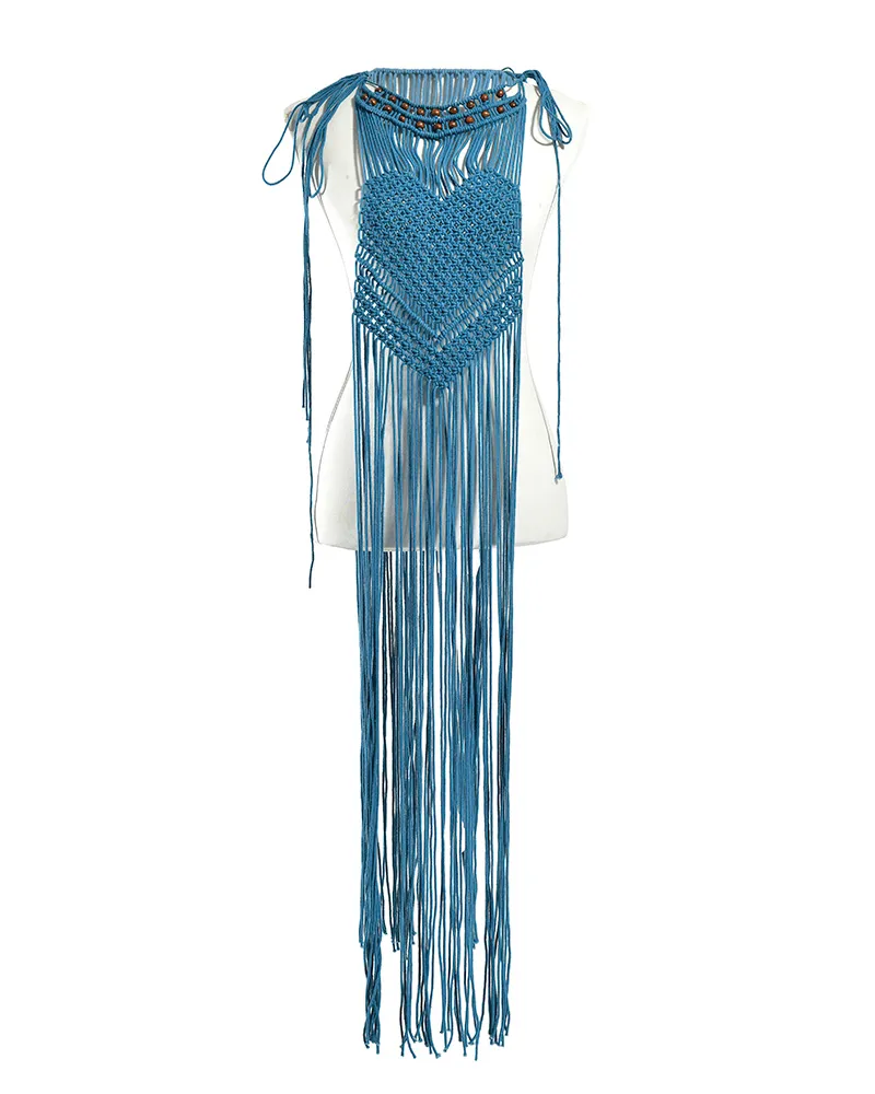 ΤΟΠ ΜΑΚΡΑΜΕ ΣΕ ΜΠΛΕ ΧΡΩΜΑ ΜΕ ΚΑΦΕ ΧΑΝΤΡΕΣ ONE SIZE (100% COTTON)