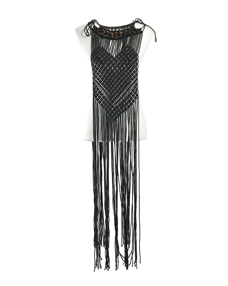 ΤΟΠ ΜΑΚΡΑΜΕ ΣΕ ΜΑΥΡΟ ΧΡΩΜΑ ΜΕ ΚΑΦΕ ΧΑΝΤΡΕΣ ONE SIZE (100% COTTON)