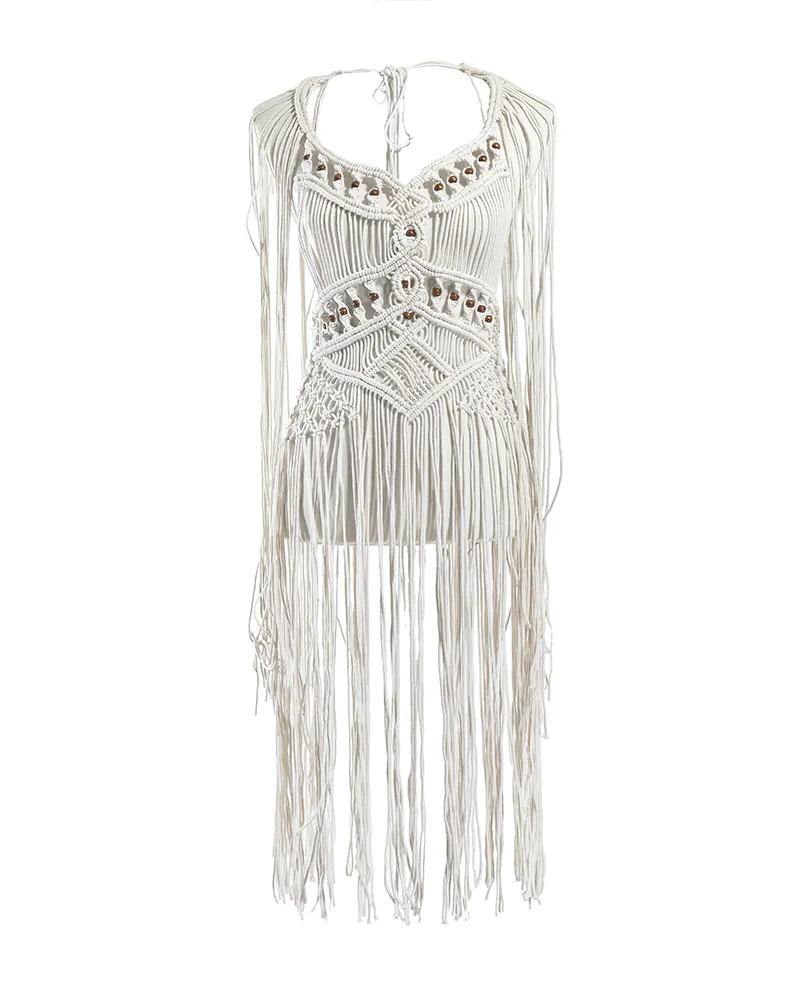 ΤΟΠ ΜΑΚΡΑΜΕ ΣΕ ΛΕΥΚΟ ΧΡΩΜΑ ΜΕ ΚΑΦΕ ΧΑΝΤΡΕΣ ONE SIZE (100% COTTON)