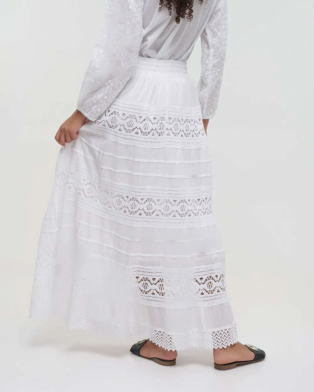 ΦΟΥΣΤΑ ΜΑΚΡΙΑ ΛΕΥΚΗ ΜΕ ΔΑΝΤΕΛΑ ONE SIZE (100%COTTON)