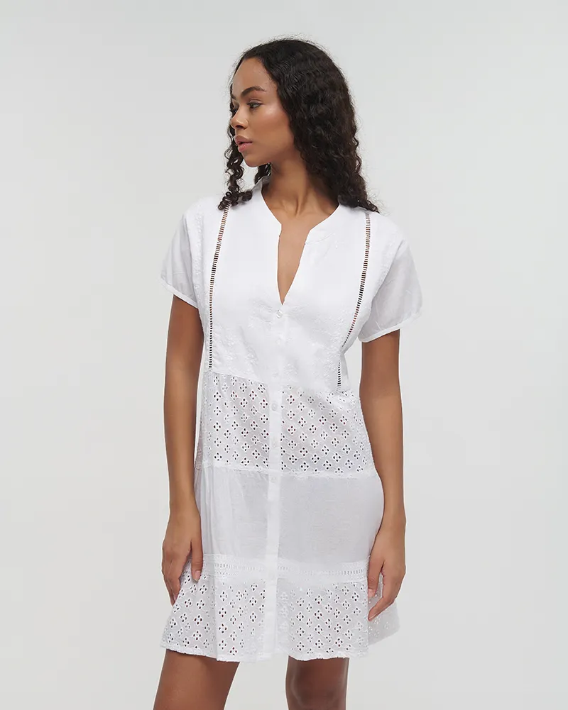 ΦΟΡΕΜΑ ΚΟΝΤΟ ΜΕ ΚΟΝΤΟ ΜΑΝΙΚΙ ΚΑΙ ΚΟΥΜΠΙΑ ΛΕΥΚΟ ONE SIZE (100%COTTON)