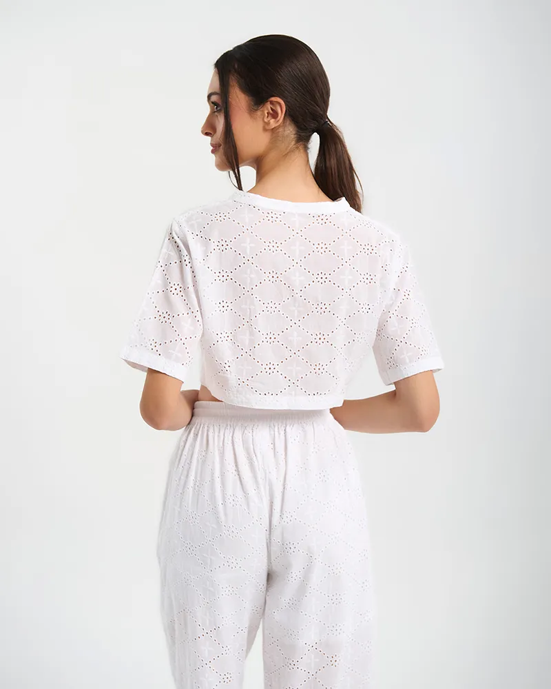 S/2 ΠΟΥΚΑΜΙΣΟ ΚΟΝΤΟΜΑΝΙΚΟ ΚΑΙ ΠΑΝΤΕΛΟΝΙ ΛΕΥΚΟ ΜΕ ΚΕΝΤΗΤΕΣ ΛΕΠΤΟΜΕΡΕΙΕΣ ONE SIZE (100% COTTON)