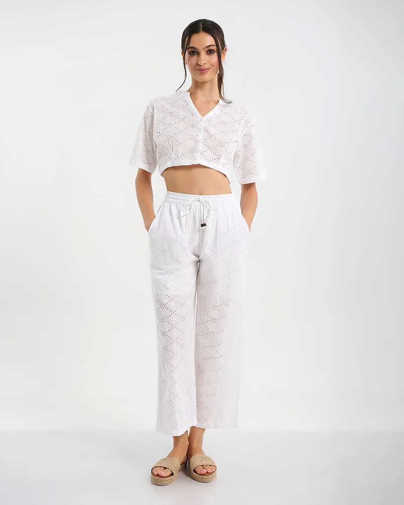 S/2 ΠΟΥΚΑΜΙΣΟ ΚΟΝΤΟΜΑΝΙΚΟ ΚΑΙ ΠΑΝΤΕΛΟΝΙ ΛΕΥΚΟ ΜΕ ΚΕΝΤΗΤΕΣ ΛΕΠΤΟΜΕΡΕΙΕΣ ONE SIZE (100% COTTON)