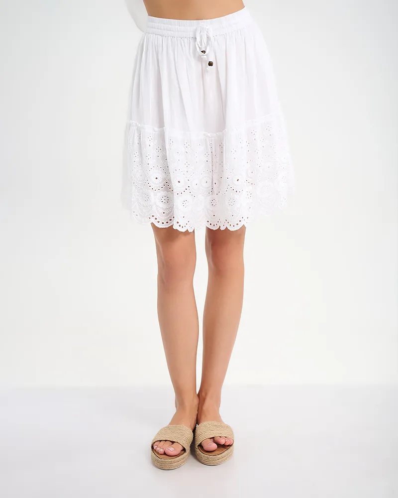 ΦΟΥΣΤΑ ΚΟΝΤΗ ΣΕ ΛΕΥΚΟ ΧΡΩΜΑ ΜΕ ΚΕΝΤΗΜΑΤΑ ONE SIZE (100% COTTON)