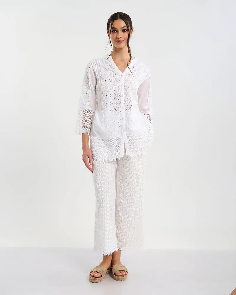 ΦΟΡΕΜΑ/ΠΟΥΚΑΜΙΣΑ ΚΟΝΤΗ ΣΕ ΛΕΥΚΟ ΜΕ ΛΕΠΤΟΜΕΡΕΙΕΣ ΚΕΝΤΗΜΑΤΑ ONE SIZE (100% COTTON)