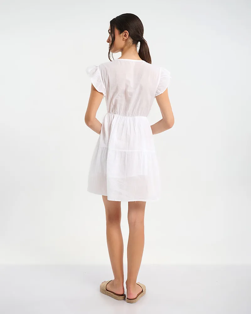 ΦΟΡΕΜΑ ΑΜΑΝΙΚΟ ΣΕ ΛΕΥΚΟ ΜΕ ΔΙΑΚΟΣΜΗΤΙΚΑ ΦΟΥΝΤΑΚΙΑ ONE SIZE (100% COTTON)