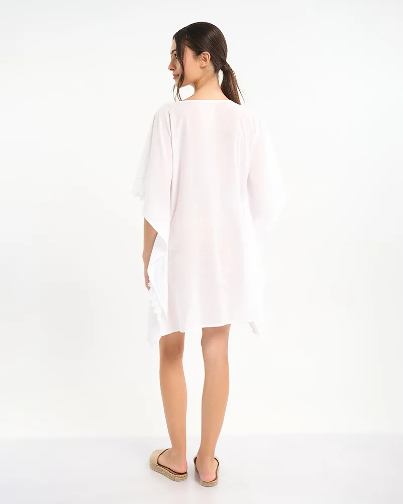 ΚΑΦΤΑΝΙ ΣΕ ΛΕΥΚΟ ΧΡΩΜΑ ΜΕ ΔΙΑΚΟΣΜΙΤΙΚΑ ΣΧΕΔΙΑ ‘ΦΥΛΛΑ’ ONE SIZE (100% COTTON)